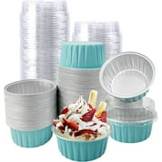 50Pcs Mini Pie Pans Foil Cupcakes,3.4x2.6x1.4In Mini Disposable Containers Cups with Lids for Wedding Dessert,Blue cake Holders for Appetizer(125ml/4.2oz)